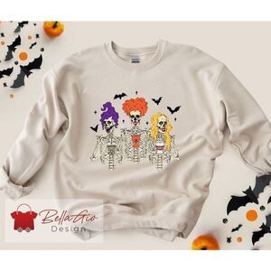 Three Witch Skeletons Halloween Graphic Crewneck Sweatshirt
